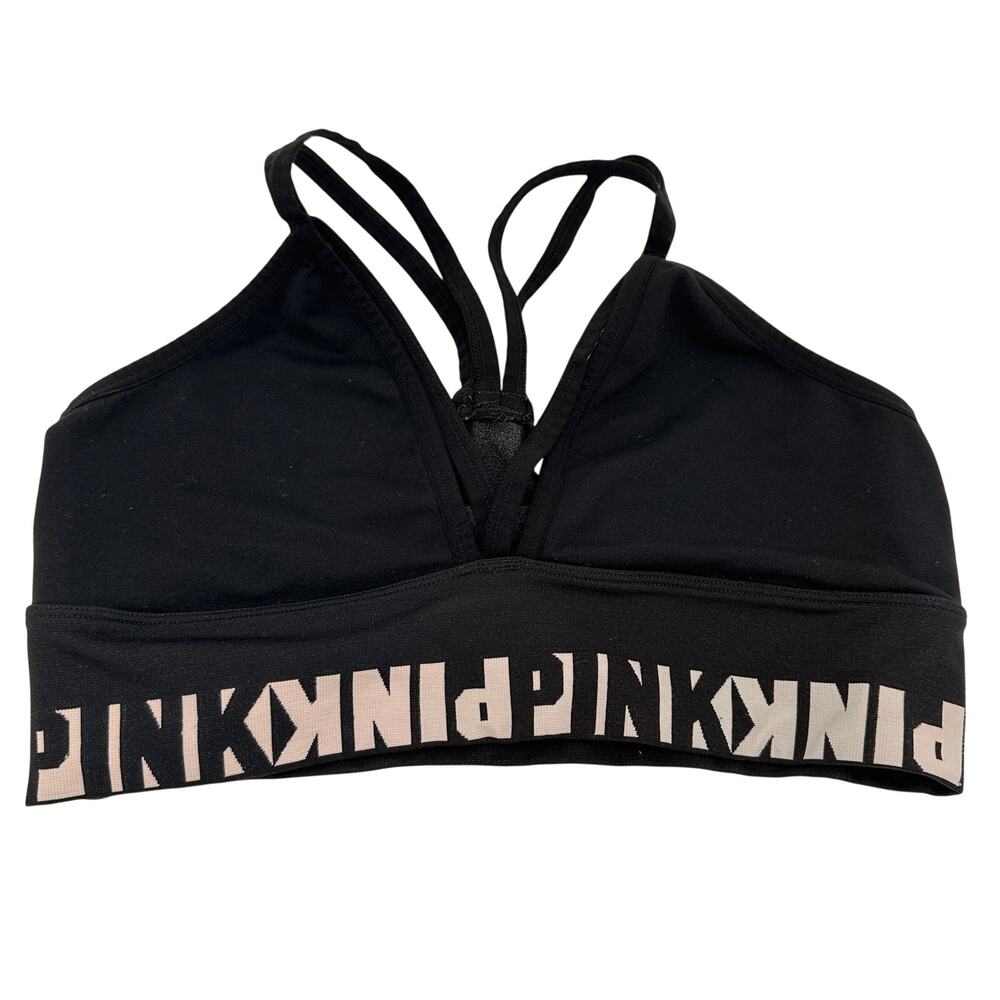 Pink Victoria's Secret Black Logo Bralette Size Medium